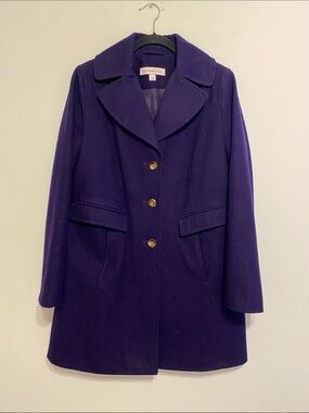Liz Claiborne Deep Purple Wool Blend Button-Front Coat